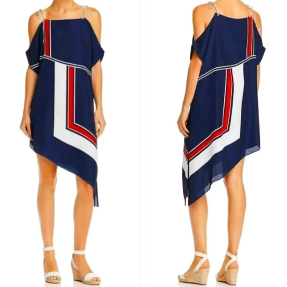 Joie Edyte Navy block color block Asymmetrical Shift Dress Size Medium